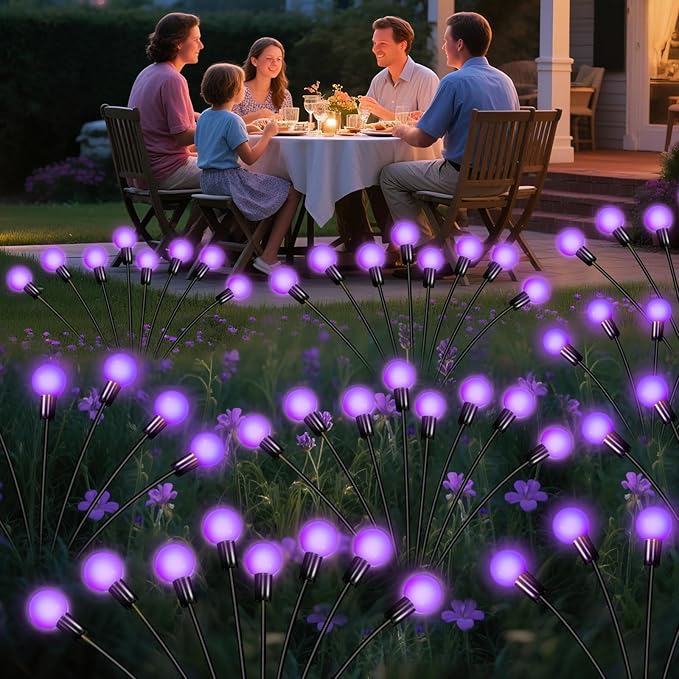 Solar Garden Lights 16 LEDs Purple 2 Pack 8 Heads Outdoor Waterproof Swaying Firefly Lights for Yard Patio Pathway Lawn Decorations