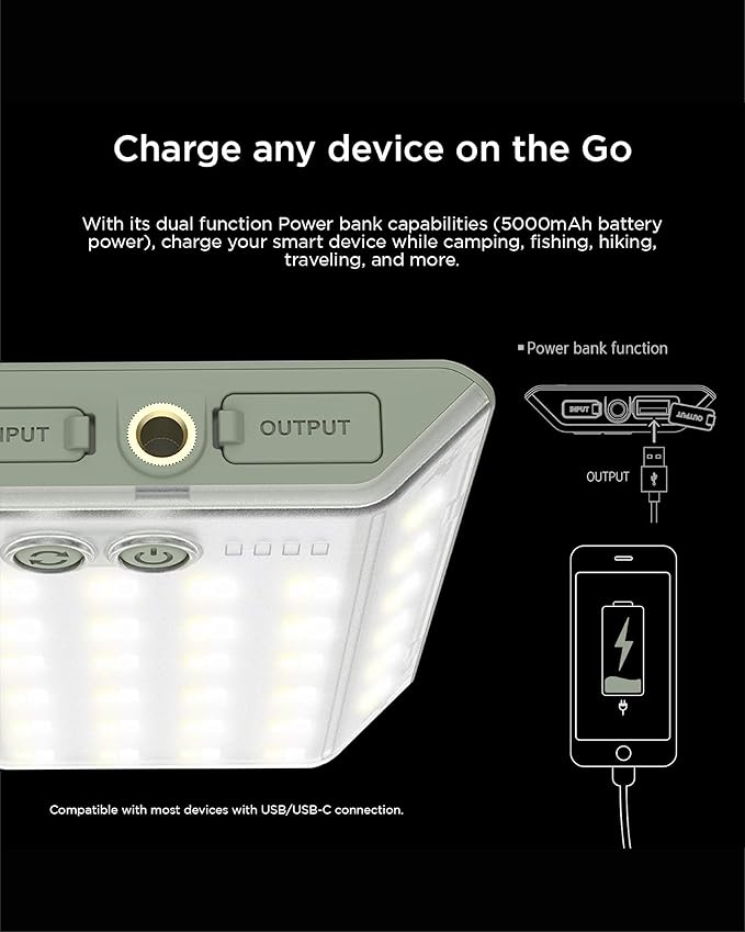 CLAYMORE 3Face Mini (Moss Green) - Lightweight and Portable LED Area Light for Outdoors Camping Tent Emergency and Industrial Use. Rechargeable Lantern with USB-C Up to 60 Hours Battery Life.