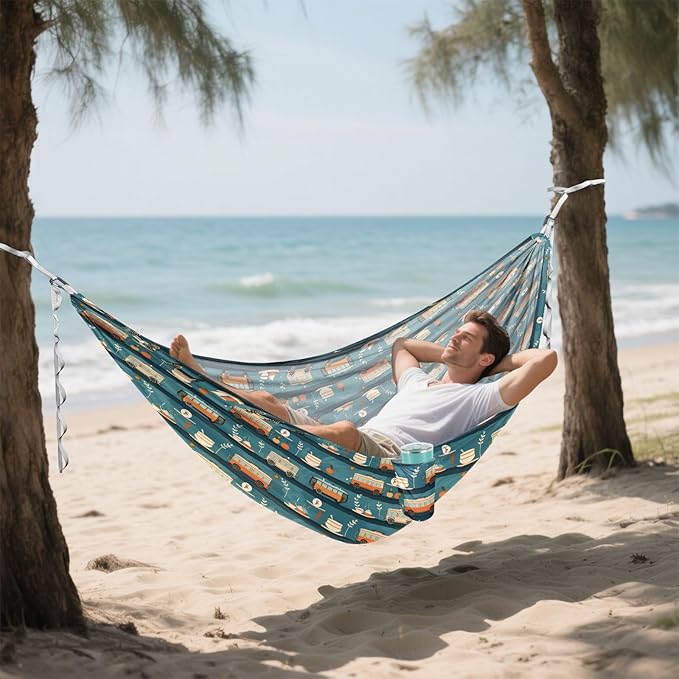 ALAZA Bus Car Camping Hammocks Single or 2 Person 500 lbs Portable Parachute Travel Hammock w/Tree Straps for Hiking Backpacking Indoor Outdoor