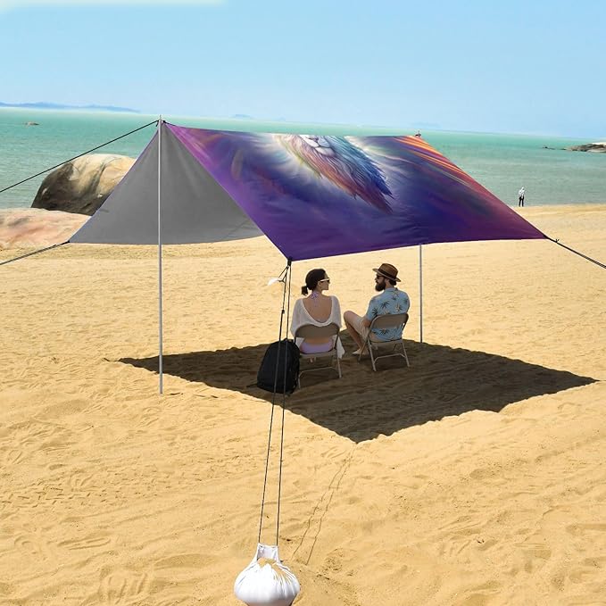 ALAZA Lion Artwork Beach Tent Sun Shelter UPF50+ Protection Beach Shade Canopy w/ 4 Sandbags for Outdoor Camping Fishing Backyard Fun Picnic 10x9 ft