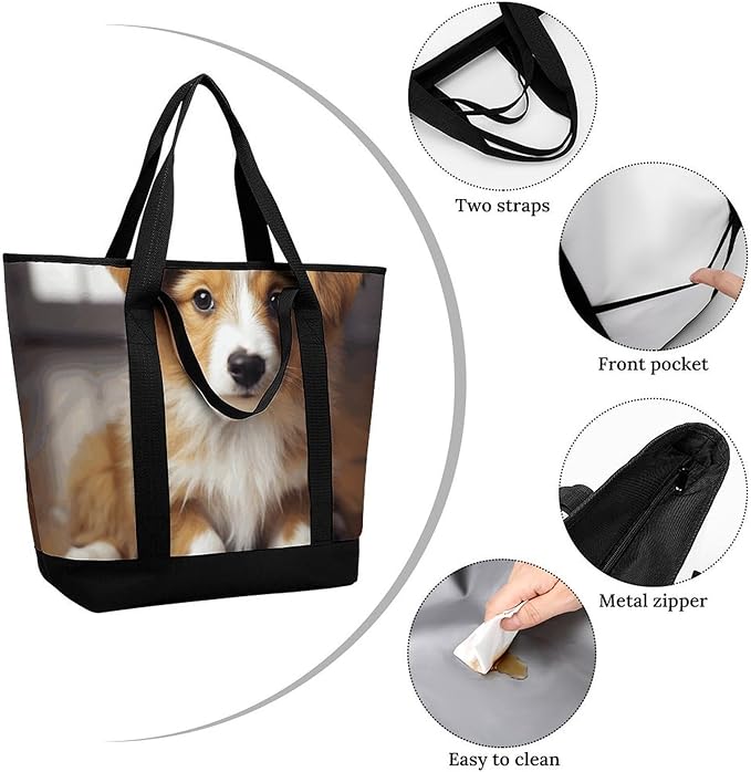 Insulated Shopping BagLarge Reusable Cooler Bags Cute Puppy Dog Printed Foldable Shopping BagTravel Waterproof Shoulder Bag