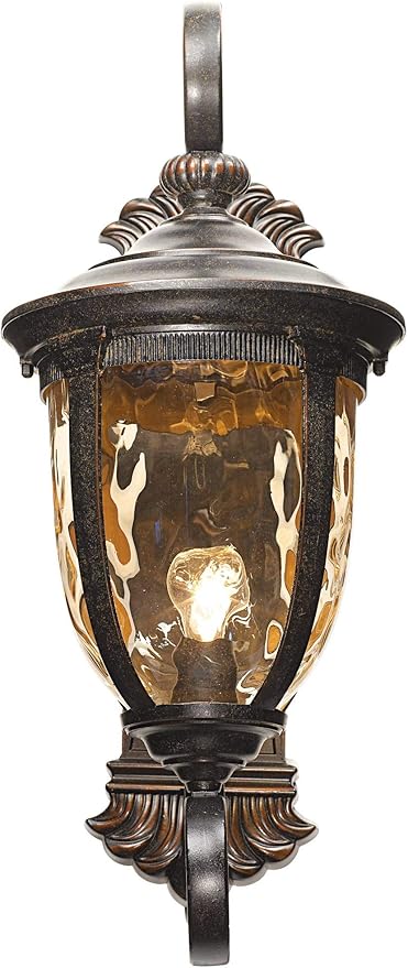 John Timberland Bellagio European Outdoor Wall Light Fixture Bronze Scroll 24 Champagne Hammered Glass Decor for Exterior House Porch Patio Outside Deck Garage Yard Front Door Garden Home