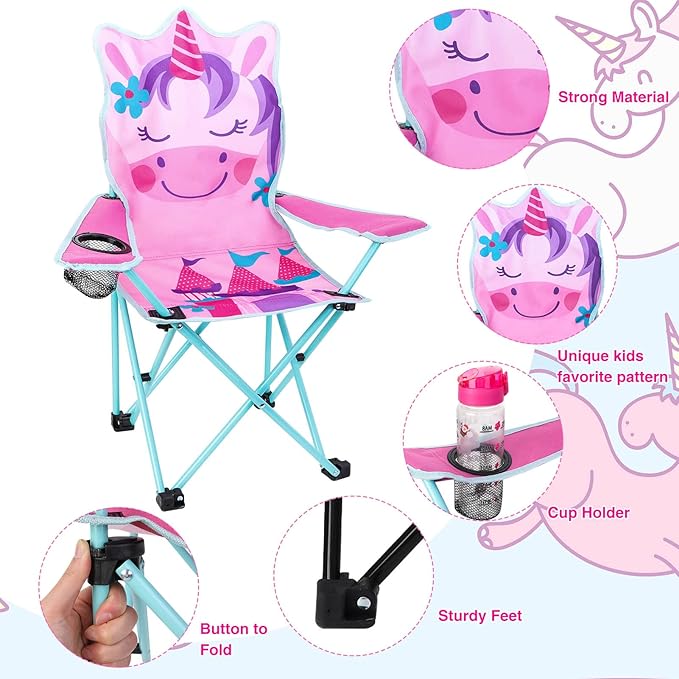 KABOER Kids Outdoor Folding Lawn and Camping Chair with Cup Holder and Carrying Bag Children's Camping Chairs