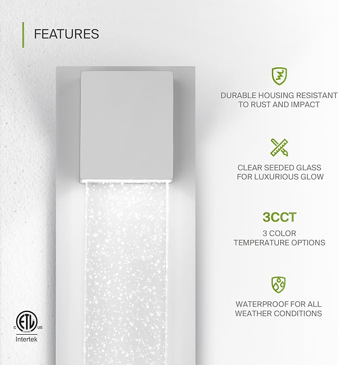 ASD LED 13 Bubble Glass Wall Light Fixture Outdoor &amp Indoor Seeded Sconce | 3CCT Waterproof Dimmable ETL Listed | 12W 500LM 3000-5000K 120V | Exterior Lantern Porch Lighting | White