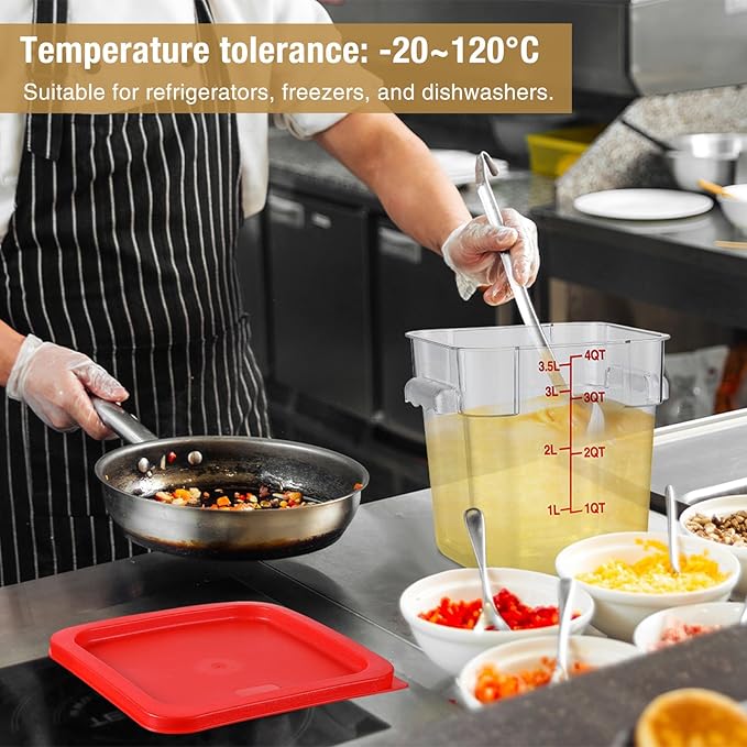 Suclain 2 Pcs Square Food Storage Container Polycarbonate Clear Food Container with Lid Commercial Rice Storage with Graduations for Commercial Kitchen(2 Qt4 QtRed)