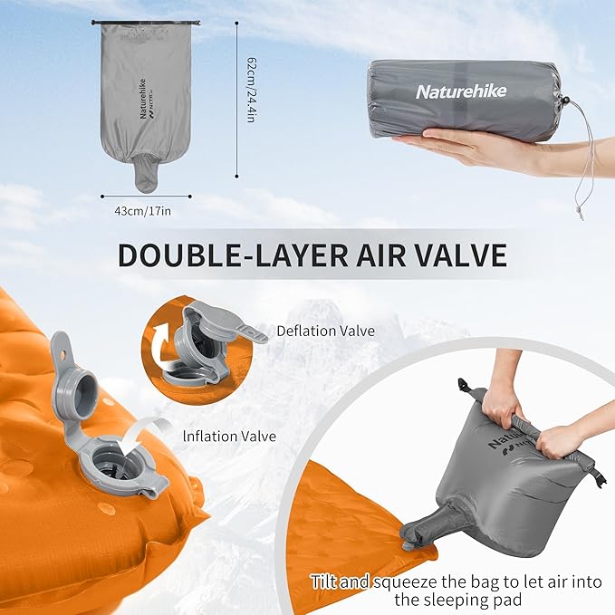 Naturehike Ultralight Insulated Sleeping Pad with R5.8 3.2in Thickened Patchworkable Inflatable Double Sleeping Mat for Camping Hiking Climbing with Inflatable Bag