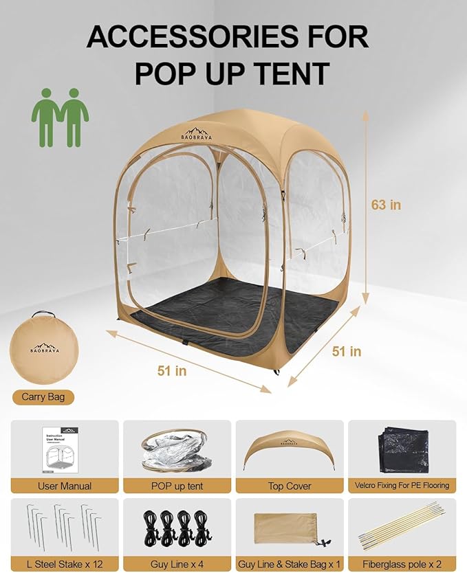 Pop Up Sports Tent - Thick PVC Scratch-Resistant Bubble Clear Tent Instant Weather Proof Pod with Extra Top Cover for Soccer Football Games Outdoor Events 1-2 Person