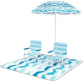 GYMAX Beach Chair with Umbrella Set of 4 Including 2 Folding Chairs Blanket Adjustable Parasol &amp Carry Bag Camping Chairs with Sunshade for Beach Patio Poolside Deck Lawn Picnic