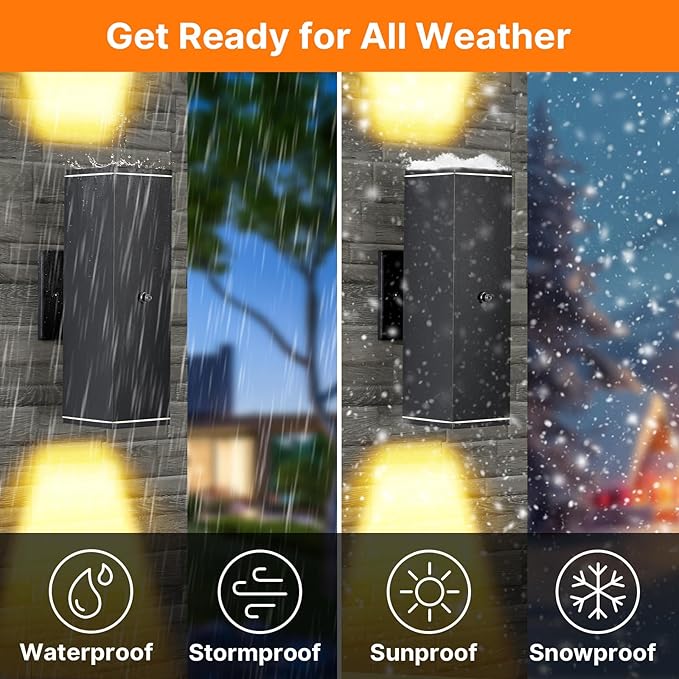 Outdoor Wall Lights 4 PacksModern Square Dusk to Dawn Outdoor Porch LightIntegrated LED Cylinder Up Down Lights Aluminum Waterproof Wall Lighting Exterior Light for Porch Patio Garage