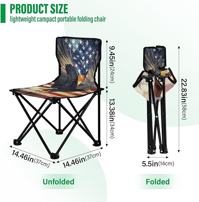4th of July Independence Day Black Bird Compact Beach Chairs for Adults Lightweight Collapsible Chair Carry Bag Included Ice Fishing Chairs for Adults for Camp Concert