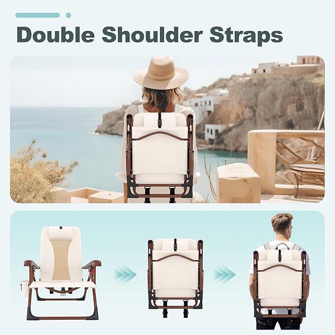 Portable Backpack Beach Chair for Adults-Folding Camping Chair with Storage Pouch &amp Cup Holder Adjustable Lounge Chairs for Outdoor Travel Picnic Park and Fishing