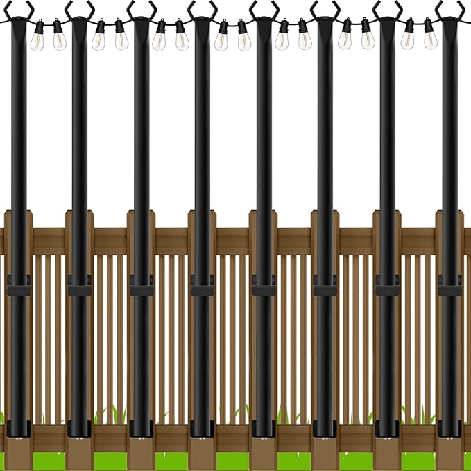LETIANPAI 8 Pack String Light Poles5 Ft Metal Poles with Fence Bracket for Outdoor String LightsOutdoor Light PolesPoles/Post/Stand for Outside