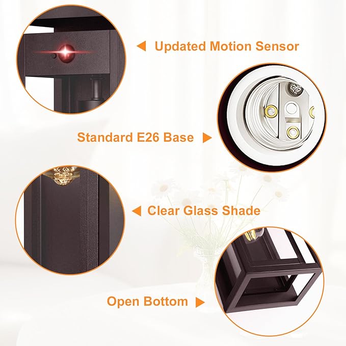 15 Motion Sensor Outdoor Lights 2 Pack Large Bronze Outdoor Light Fixture 3 Lighting Modes Waterproof Anti-Rust Wall Sconces Exterior Lighting Fixtures for Front Door Porch Garage