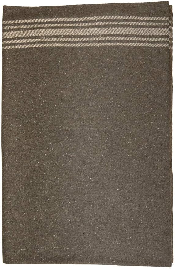 Farm Blue Wool Blanket Military Style - Thick &amp Lightweight Army Camping Blankets 80x62 - Large Camp Survival Blankets - Car Hiking Backpacking &amp Festivals (French Olive with a Light Tan S