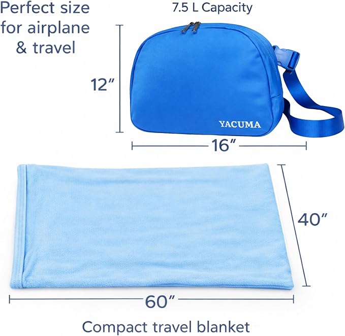 Travel Blanket Airplane Compact with Bag Ultra-Soft 40 x 60 Flannel Travel Organizer Bag with Adjustable Strap Lightweight Warmth for Long Flights