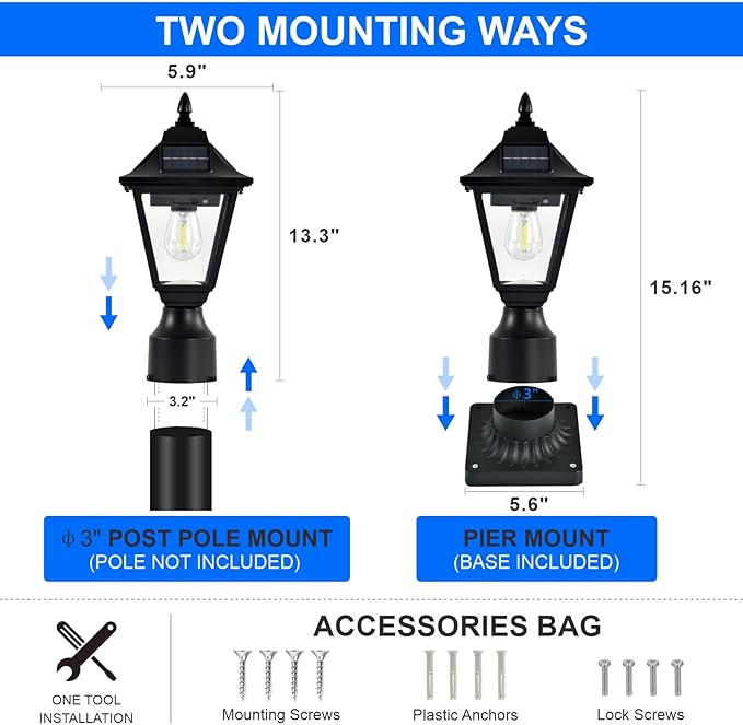 2 Pack Solar Post Lights with Pier Mount Base 6000K Motion Sensor Solar Lamp Post Light Waterproof Outdoor Post Lantern for Garden Patio Outside Pole Pillar (Cool White)