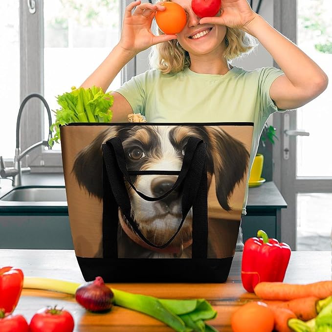 Insulated Shopping BagLarge Reusable Cooler Bags Dog Training Printed Foldable Shopping BagTravel Waterproof Shoulder Bag