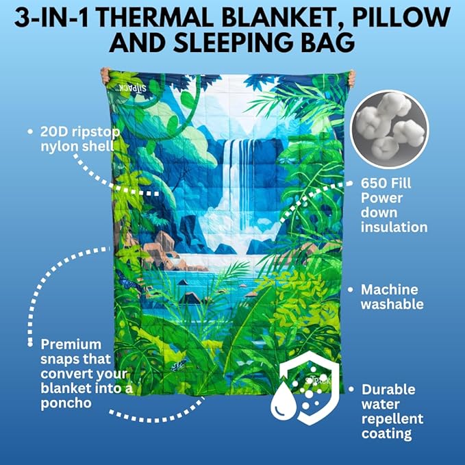 Sitpack Thermal Blanket - Lightweight Packable Puffy Waterproof and Packable Camping Blanket for Travel Beach Hammock and Outdoor Use