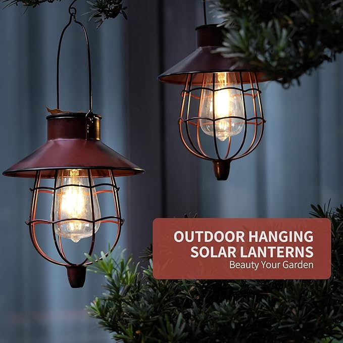 4 Pack Solar Lantern Outdoor Waterproof Metal Solar Hanging Lamp with Warm White BulbSolar Lights Outdoor Design for Garden Yard Patio Proch Decor