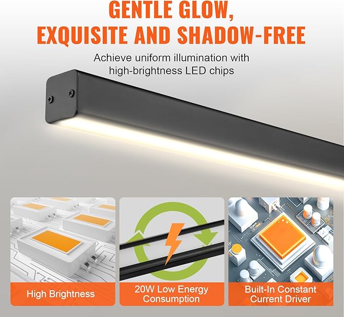VEVOR Dimmable Linear Pendant Light 20W 47 in LED Linear Light Fixture Chandelier with Acrylic Lampshade 3000K / 4000K / 6500K Color Temperature Adjustable Height for Dining Room Kitchen Island