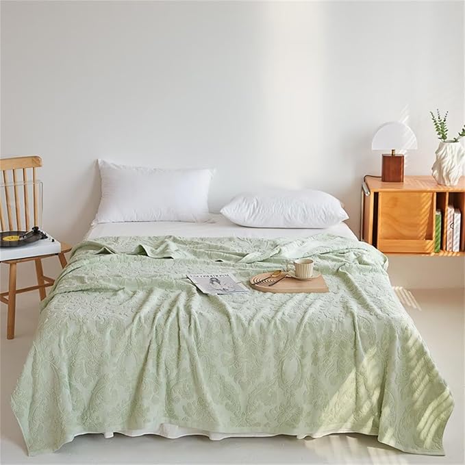 100% Cotton Throw Blanket for Couch Bed Sofa - Breathable Lightweight Machine Washable Summer Blanket for Adults Soft Fall Throw Blanket for Office and Home Decoration Sage Green 70x86 Inches