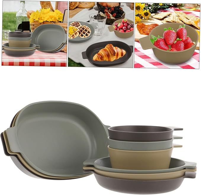HANABASS 1 Set Portable Outdoor Dinnerware Reusable Plastic Bowl and Plate Kit for Camping Picnics and Travel Lightweight Dining Essentials for Side Dishes and Snacks