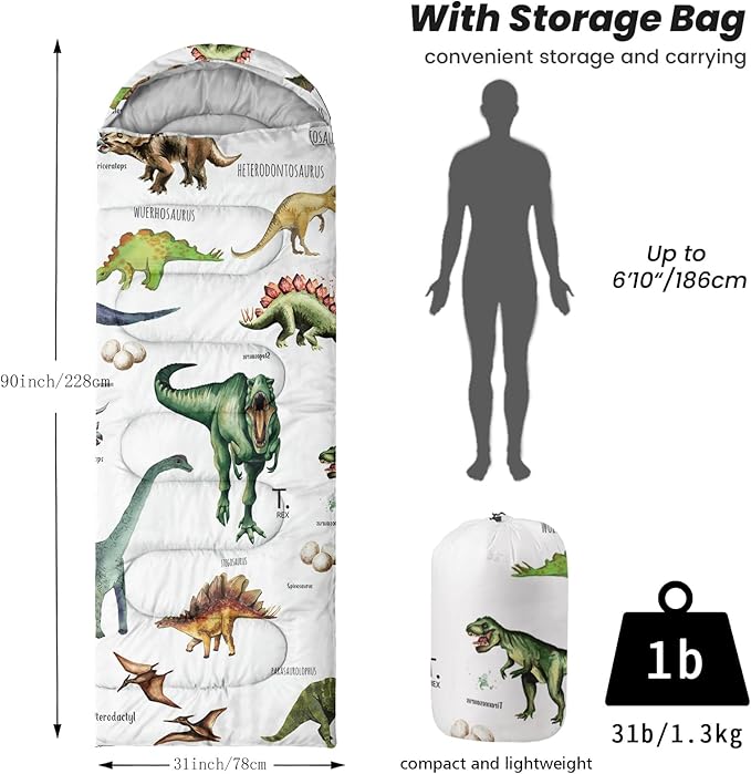 Sleeping Bags for Adults Youth Kids3D Printing Camping Sleeping Bag for Girls Boys Lightweight Waterproof Cold/Warm Weather Sleeping Bag for 3 Seasons