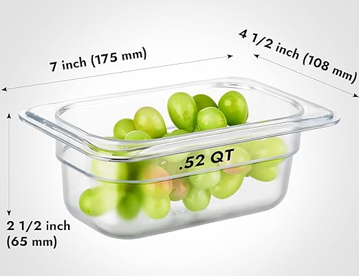 CURTA 6-Pack 1/9 Size 2.5 Deep NSF Polycarbonate Food Pans | Dishwasher &amp Freezer Safe Clear Container for Prep Tables Buffet Salad Bar Commercial &amp Home Kitchen