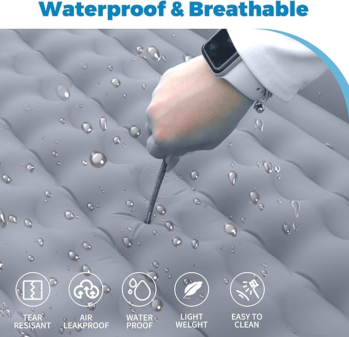 Double Camping Air Mattress with Built-in Foot Pump for 2 Person Heavy Duty Waterproof Inflatable Sleeping Pad for Backpacking Hiking Tent Upgraded 84.6 x 51.5 x 8 (Grey)