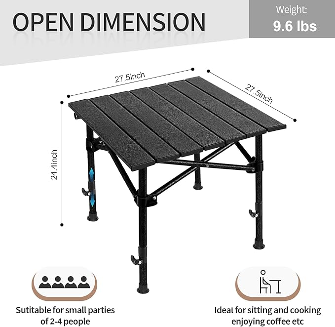 SHANQUAN Camping Table Roll up Table Fold up Lightweight Compact 2-4 Person Portable Adjustable Height Roll up Aluminum Table with Carry Bag for Outdoor Camping Picnic Backyards BBQ