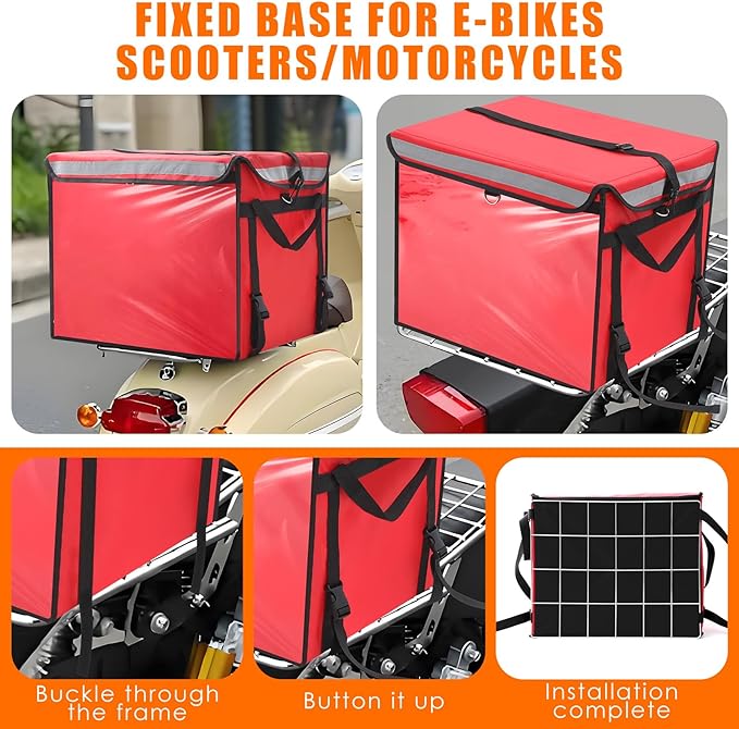 Insulated Food Delivery Bag for Bike with Rear Rack Pizza Delivery Box with Shoulder Belt and Internal Accessories Waterproof Internal Dimensions(Red18.5 x 13 x 13 Inches)