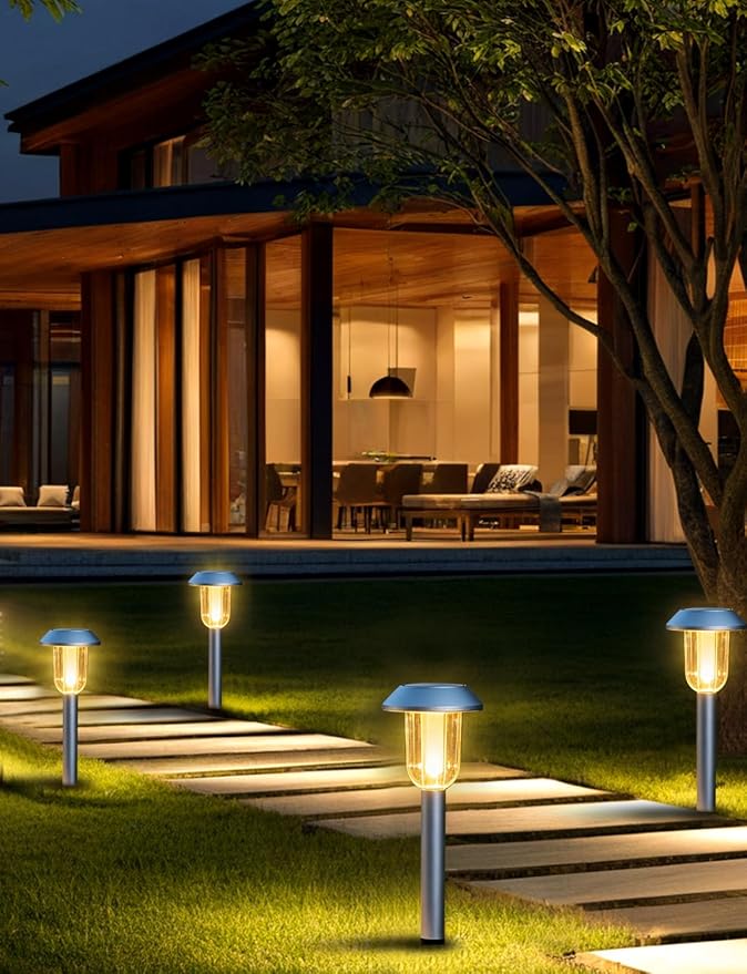 Solar Pathway Lights Outdoor 8 Pack Solar Powered Garden Lights 3000K Warm White Outside Waterproof Decor Landscape Lighting Auto On/Off Outdoor Walkway Light for Garden Yard Driveway Lawn
