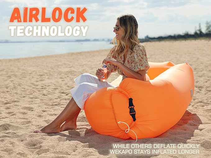 WEKAPO Inflatable Couch Air Lounger Chair - Camping &amp Beach Accessories Portable Blow up Sofa for Hiking Lawn Indoor/Outdoor Movies &amp Music Festivals. Lightweight and Easy to Set Up Air Ham