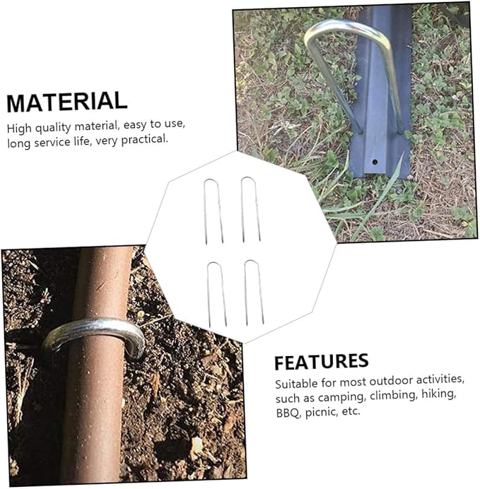 4pcs Galvanized Tent Stakes U Shape Ground Anchors Heavy Duty Camping Pegs for Outdoor Use for Tents Canopies and Garden Landscaping