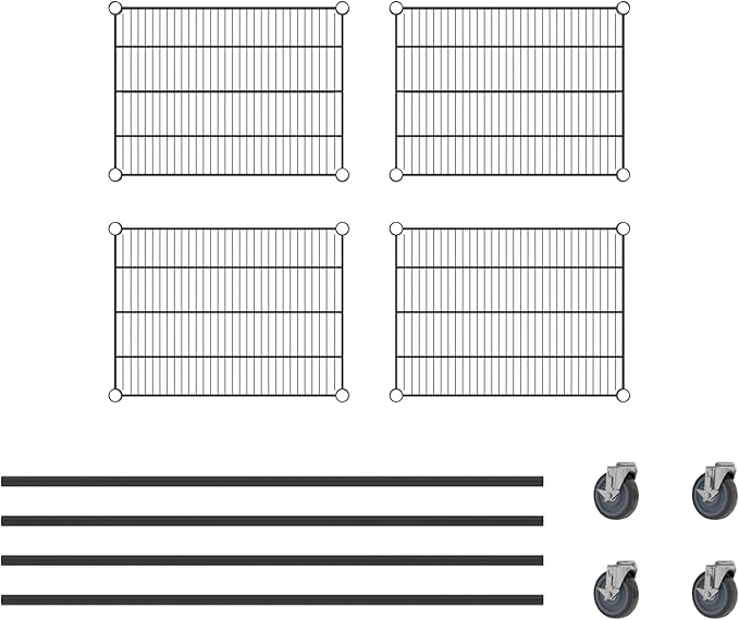 Commercial NSF Listed Black Epoxy Mobile Wire Shelving Kit 18 x 24 x 60 with 4 Shelves Perfect for Warehouse Walk-in Refrigerator Freezer Grocery Store Restaurant Dishroom