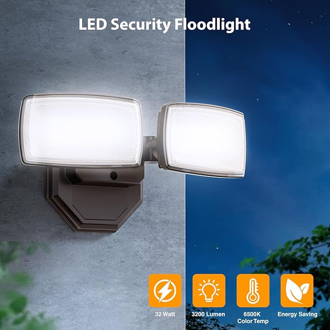 Onforu 3200LM Flood Lights Outdoor 32W 6500K LED Security Light Switch Controlled IP66 Waterproof Outdoor Lights Wall Mount Exterior Flood Light with 2 Adjustable Heads Floodlights Outside
