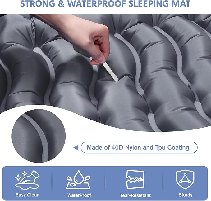 Sleeping Pad for Camping -Ultralight Inflatable Sleeping Mat with Pillow Built-in Foot Pump Compact &amp Lightweight Camping Mattress Pad for Camp Backpacking Hiking Travel Tent (Grey)