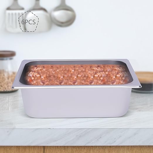 6 Pack 1/2 Size Steam Table Pans Restaurant Steam Plates 4 Deep Steam Table Plate Stainless Steel Food Pan Commercial Food Storage Containers for Hotel Cafeteria Party 12.99 L x 10.24 W