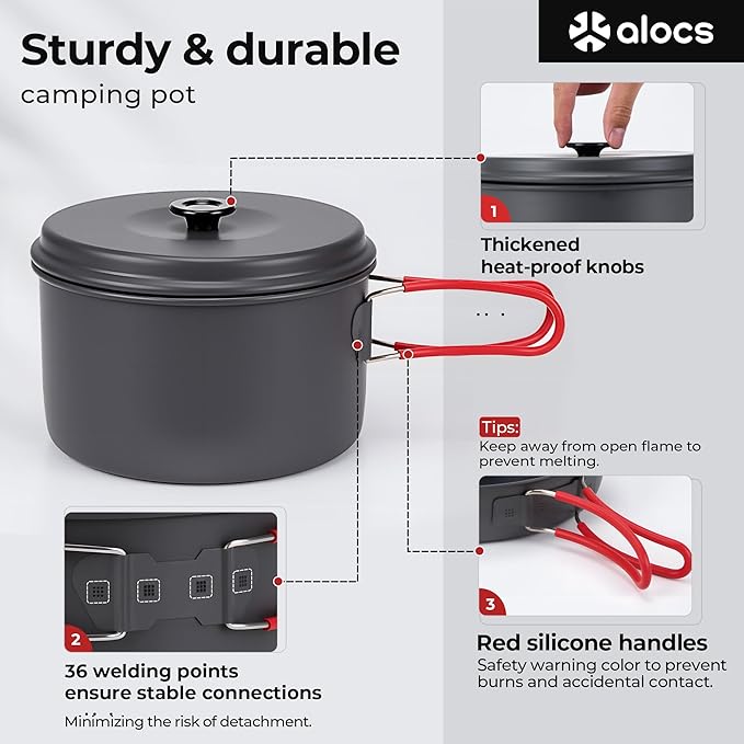 Alocs Camping Cookware Set Camping Gear Compact Camping Pots and Pans Set Durable Hard Alumina Camping Cooking Set for Outdoor Backpacking Camping Hiking Picnic Included Mesh Carry Bag