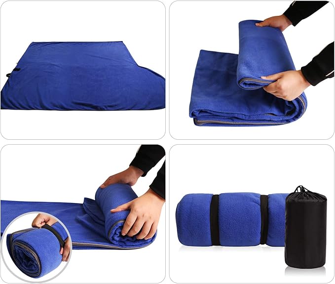 REDCAMP Fleece Sleeping Bag Liner with Hood Great for Adult Warm or Cold Weather 87 Long Full Sized Zipper Camping Blanket for Outdoor Blue