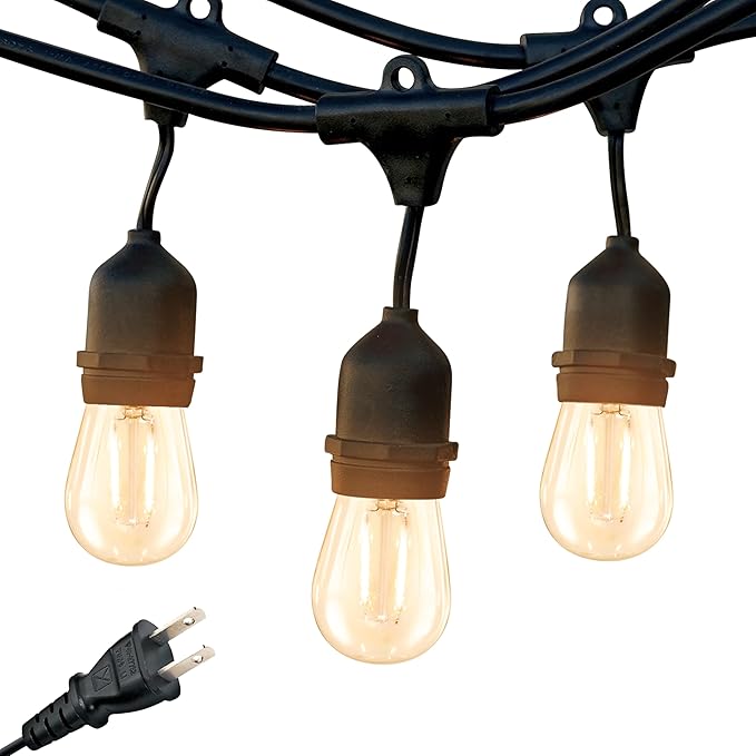 Brightech Ambience Pro - Waterproof LED Outdoor String Lights - 7 Hanging Dimmable 2W Vintage Edison Bulbs - 24 Ft Commercial Grade Patio Lights Create Cafe Ambience in Your Backyard