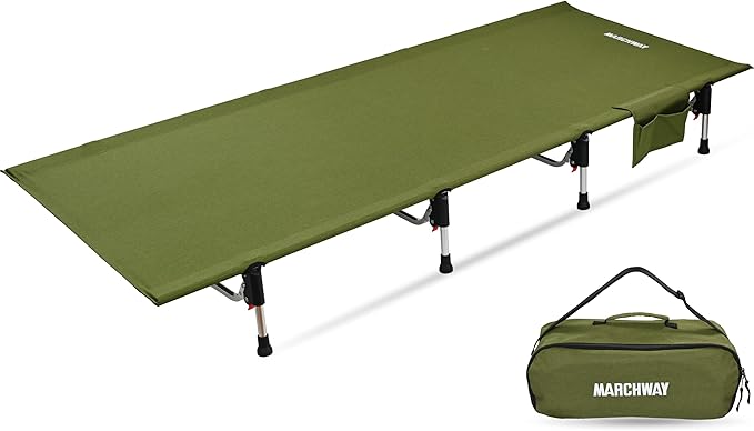 MARCHWAY Lightweight Folding Tent Camping Cot Bed with Lever Lock Easy Setup Portable Compact for Outdoor Travel Hunting Hiking Motorcycling Support 330Lbs (Army Green)
