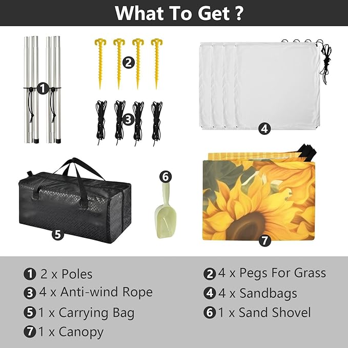Sunflower Flower FloralCamping Sun Shelters 9.2 x 10.5 FT Beach Canopy Tent Sun Shade with Carrying Bag for Camping Trips Fishing Backyard Fun or Picnics 21340522