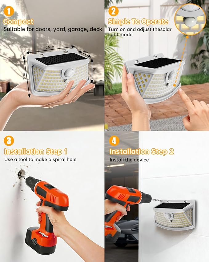 Aootek New Solar Motion Sensor Lights 120 LEDs with Lights Reflector270° Wide Angle IP65 Waterproof Step Lights for Front Door Yard Garage Deck (White Warm White 6-Pack)