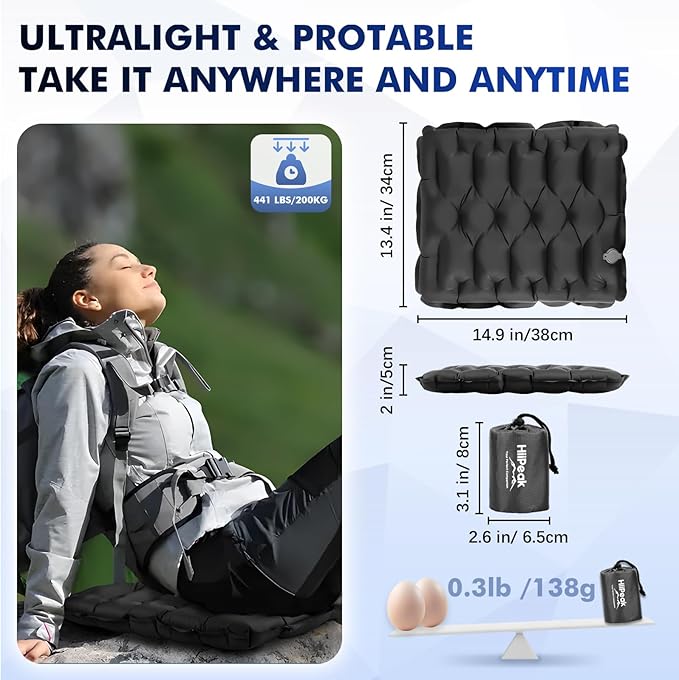 HiiPeak Compact Memory Sleeping Pad and Inflatable Seat Cushion