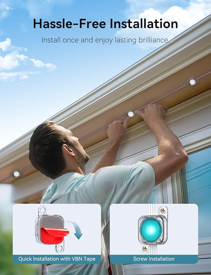 100FT Permanent Outdoor Lights for House Smart RGB LED Eaves Lighting with APP &amp Remote Control IP67 Waterproof Christmas Lights for Holidays Parties &amp Year-Round Décor
