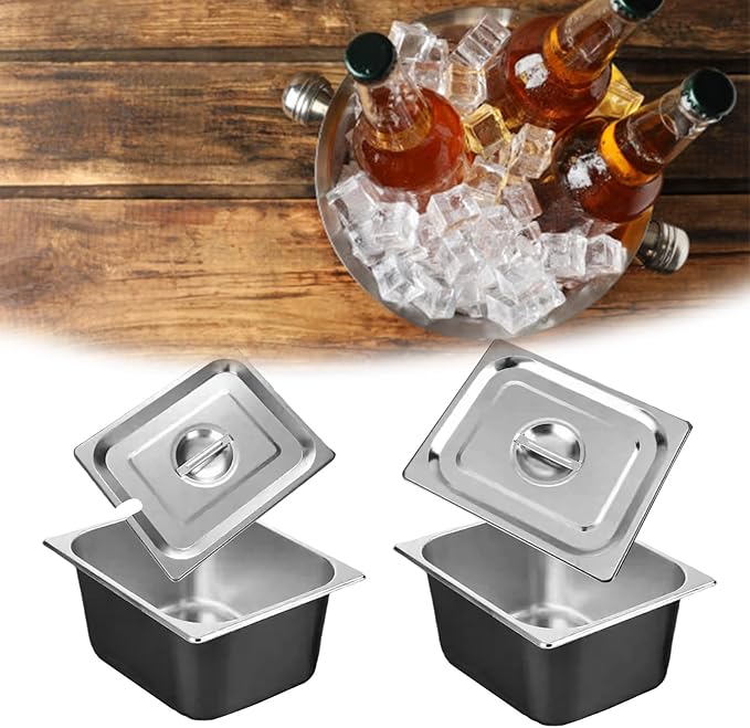 Stainless Steel TubCommercial Grade Stainless Steel Half Size Food Pan with Lid Food Preparation Tub for Kitchen Storage and Organization