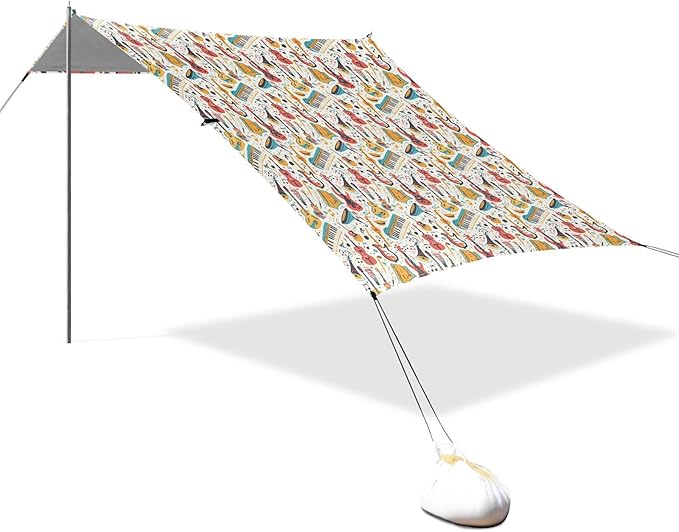 ALAZA Music Note Musical Instrument Beach Tent Sun Shelter UPF50+ Protection Beach Shade Canopy w/ 4 Sandbags for Outdoor Camping Fishing Backyard Fun Picnic 10x9 ft