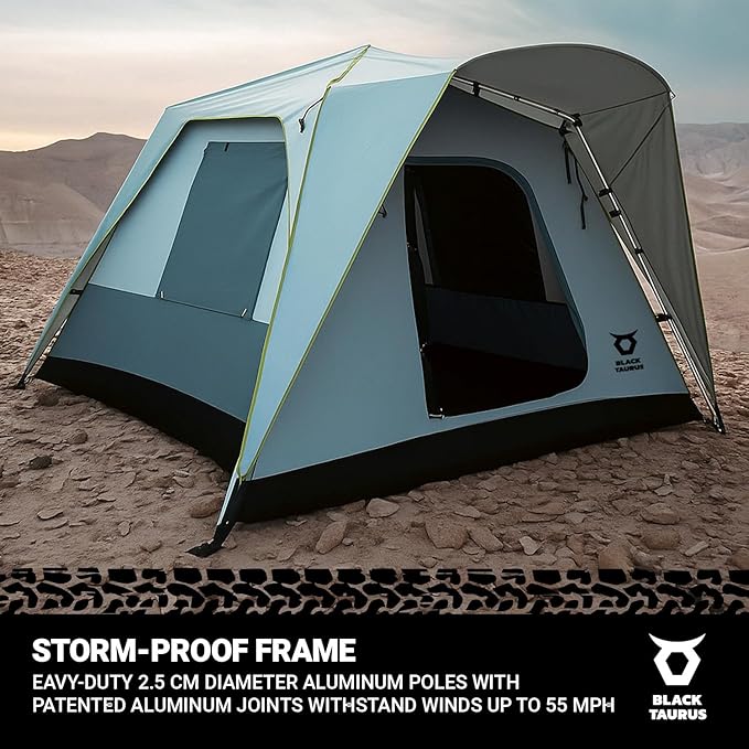 Turbo Heavy-Duty Camping Tent – Quick-Setup 4-Season Family Tent with Waterproof 150D Shell &amp Instant Frame – Choose Capacity (HD 300/HD 450) &amp Color