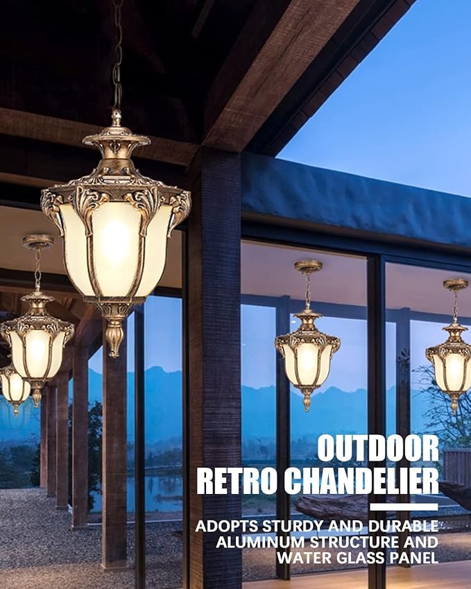 Rustic Victorian E26 Exterior Ceiling Pendant Light American Outdoor Waterproof Chandelier Garden Corridor Grape Frame Pavilion Bronze Hanging Light Adjustable Suspension Lighting Fixture